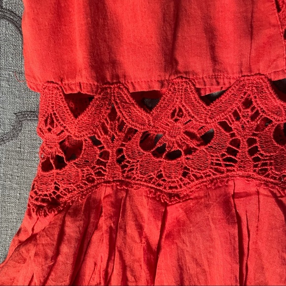 Free People Boho Sweet! Deep-V Crochet Lace Detail Raw Hem Mini Dress - Picture 14 of 14